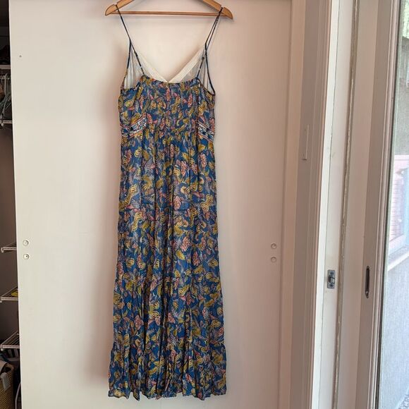 Anthropologie Verb by Pallavi Singhee Blue Floral Boho Tiered Midi Dress Size 12 - Picture 8 of 9